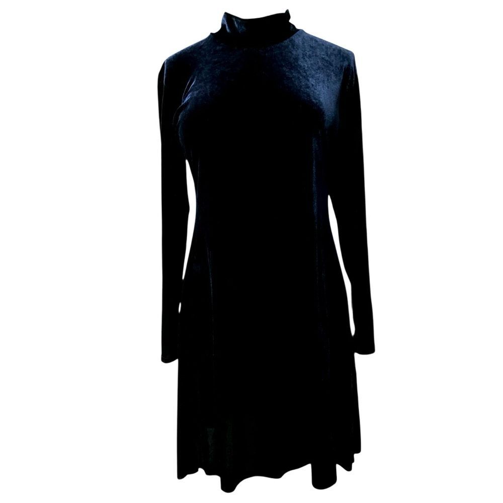 Orvis Velour Mock Neck Dress Size L Velvet Holiday Winter Classic Minimalist